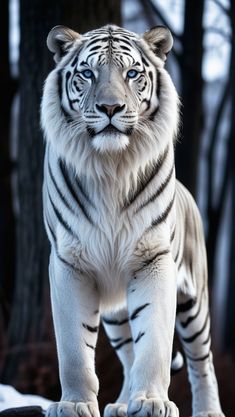 a white tiger standing on top of a rock