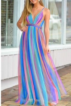 Theme Carnaval, Rainbow Style, Backless Long Dress, Gaun Fashion, Line Dresses, Marine Uniform, Dress Slip, Peyton Manning, Rainbow Dress