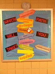 a bulletin board with words on it in a bathroom area that says, which path will you take?