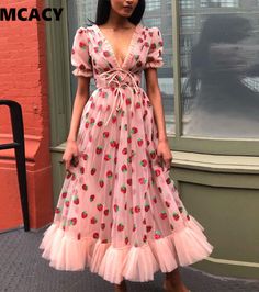 Midi Prom Dress, Plunge Midi Dress, Chic Summer Dresses, Strawberry Dress, 파티 드레스, Short Summer Dresses, Pleated Maxi Dress, Fairy Dress, Alexa Chung