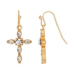 These Symbols of Faith silver-tone crystal cross earrings are a beautiful way to express your faith. These Symbols of Faith silver-tone crystal cross earrings are a beautiful way to express your faith. EARRING DETAILS Length: .75 in. Material: alloy Backings: fishhook Plating: silver tone, gold tone Finish: polished Material: simulated crystal Not appropriate for children 14 years old and younger. Size: One Size. Gender: female. Age Group: adult. Symbols Of Faith, Crystal Cross, Cross Earrings, Gold Dipped, Online Earrings, Jewelry Earrings Dangle, Silver Tone, Gold Tones, Dangle Earrings