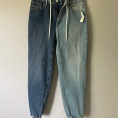 Pacsun Jeans Size 26. Never Worn. They Have The Cinched Jogger Bottom And A Shoelace Belt To Adjust The Waist Dark Wash Cotton Jeans With Elastic Waistband, Dark Wash Streetwear Bottoms With Belt Loops, Shoelace Belt, Jeans Pacsun, Pacsun Pants, Cheap Dark Wash Pull-on Jeans, Pacsun Jeans, Pacsun, Colored Jeans