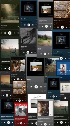 many different pictures are arranged together in this collage, including the music player's headphones