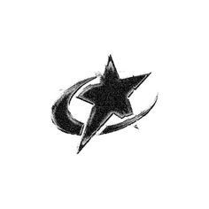 a black and white drawing of a star and crescent with the letter c on it