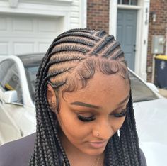 Side Part Cornrows, Fulani Braids Side Part, Side Part Fulani Braids, Braids Side Part, Braids Side, Long Natural Curly Hair, Cornrows Natural Hair, Parting Hair