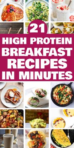 21 high protein breakfast recipes displayed in a collage, including pancakes, smoothies, omelets, and burritos. Breakfast Ideas High Protein Low Carb, High Protein Breakfast Quick, High Protein Dairy Free Breakfast, Bulking Breakfast Ideas, High Protein Quick Breakfast, Eating For Muscle Gain, High Protein Easy Breakfast, Macro Friendly Recipes Breakfast, High Protein Breakfast For Kids