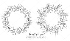 Hand drawn floral frame line art, Floral Wreath Greenery line drawing. Botanical greenery frames with leaves Wreath Greenery, Drawn Floral, Floral Frame, Line Drawing, Floral Art, Line Art