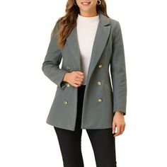 It is a belted coat with a notched lapel and double-breasted. This is a double-breasted peacoat that can shield you from strong winds. Each winter blazer jacket has 2 deep pockets that you can use to store your essentials. The fabric of this windproof wool blend coat also withstands wrinkles so you can wear it straight to work! Perfectly pair it with any tops, jeans, pants, and boots or heels to show a different look! Occasion: Office, Work, Weekend, Dating, Coffee Shop, etc. The model is wearing size XS. (Height: 5'9", Weight: 103 5/8 lbs) Measurement (in inches) International Size---Chest Girth---Waist Girth----Shoulder Width----Total Length XS---------------36 5/8------------------31 7/8------------------14 7/8---------------------28 1/4 S-----------------38 5/8------------------33 7/8- Winter Blazer, Stand Collar Coat, Winter Overcoat, Long Winter Coats, Double Breasted Trench Coat, Winter Outerwear, Grey Outfit, Belted Jacket, Collared Coat