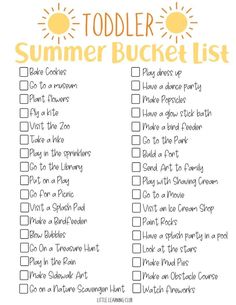 a printable summer bucket list for toddlers