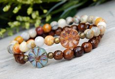 Small Bead Bracelets, Attic Inspiration, Fall Bracelets, Simple Beaded Bracelets, Small Bead Bracelet, Stack Bracelets, Elastic Bracelets, Palm Wood, Estilo Hippy