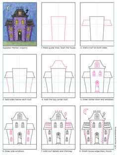 how to draw a house step by step with pictures and instructions for children's drawing