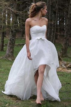 High Low Sweetheart Beach Boho Wedding Dress - Wedding Dresses Organza Applique, Wedding Dress With Bow, Wedding Dresses High Low, White Bridal Dresses, Wedding Dress Flowy, Bow Wedding Dress, Organza Wedding, Destination Wedding Dress, Wedding Dress Chiffon