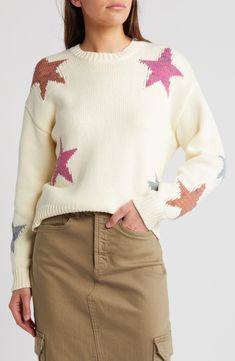 Rails Zoey Star Intarsia Cotton Blend Sweater | Nordstrom Graphic Star, Rails Clothing, Love Heart Design, Rainbow Stars, Cardigan Beige, Rainbow Star, Star Sweater, Brighten Your Day, Women Pullover