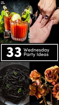 there are three different pictures with flowers and drinks