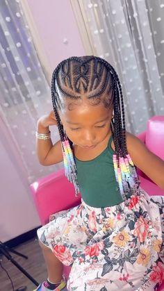 Freestyle CORNROWS x Singles done by @preciiouskids are stunning on this little one 🥰🔥 | #repost | . . #OliveBabies #KidsHair #KidsHairCare #KidsHairProducts #KidsOfIG #BabyOil #HairDetangler #DetanglerForKids #KidSkinCare #BestKidsProducts #KidsWashDay #ExplorePage #ParentLife #Hypoallergenic #ParabenFree #BabyProducts #CurlyBaby #KidsLine Kids Graduation Hairstyles Black, Kid Birthday Hairstyles, Kids Graduation Hairstyles, Kids Lemonade Braids With Beads, Graduation Hairstyles For Kids, Toddler Cornrows, Half Up Half Down Braids Kids, Toddler Cornrow Styles, Kids Braided Hairstyles Natural Hair