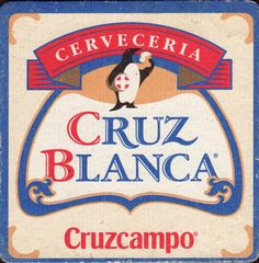 a close up of a sign with a penguin on it's back and the words cruz blanca in spanish