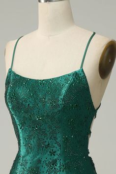 Dark Green Beaded Bodycon Homecoming Dress With Criss Cross Back Forest Green Dress Short, Unique Hoco Dresses Short, Dark Green Hoco Dress, Green Hoco Dress, Bodycon Prom Dress, Tight Homecoming Dress, Bodycon Dress Homecoming, Lovely Partner, Green Homecoming Dresses