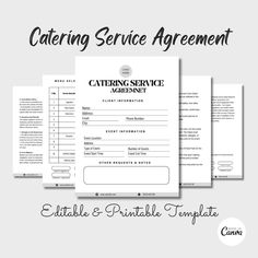 catering service agreement is shown in three different styles