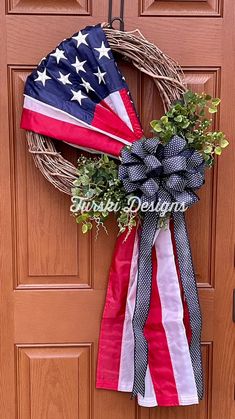 a wreath with an american flag on it