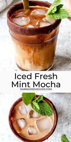 iced fresh mint mocha with ice and mint