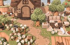 Villager Homes Animal Crossing Cottagecore, Acnh Villager Yard Ideas Natural, Acnh Home Exterior Design Cottagecore, Residence Services Animal Crossing Ideas, Acnh Villager Homes, Acnh Villager House Ideas, Acnh Exterior House Ideas, Acnh Villager Yard