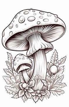 Dive into Food Coloring Pages - Artistic Joy Mushroom Pictures Art, Printable Adult Coloring Pages Flowers, Fall Adult Coloring Pages, Coloring Pages Mushrooms, Free Clip Art Printables, Mushrooms Coloring Pages, Dope Coloring Pages, Fantasy Coloring Pages For Adults, Tattoo Coloring Pages