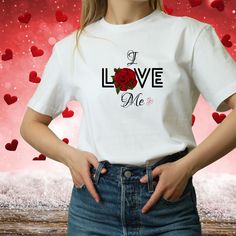 Add fun to Valentine's Day with this anti-Valentine's Day red rose love t-shirt, featuring the "I LOVE ME" with a red rose replacing the O script, from TheGiftsHub collection. Add personalized text to make it extra special. Order now to spread love or hate for Valentine's Day! Red Rose Love, Anti Valentines, Love Or Hate, Rose Love, Anti Valentines Day, I Love Me, Love T Shirt, Spread Love, Funny Me