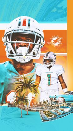 two miami dolphins football players are depicted in this collage