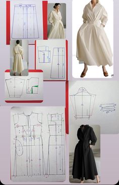 four different views of sewing patterns and instructions for the coat, dress, or jacket