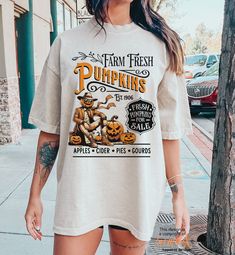 This retro style Pumpkin Patch Halloween t-shirt makes a great gift for family, friends, coworkers and of course yourself! Comfort Colors introduces its garment-dyed t-shirt made 100% with ring-spun cotton. The soft-washed, garment-dyed fabric brings extra coziness to your wardrobe while the relaxed fit makes it an excellent daily choice. The double-needle stitching throughout the tee makes it highly durable while the lack of side-seams helps the shirt retain its tubular shape. .: 100% ring-spun cotton .: Medium fabric (6.1 oz/yd² (206.8 g/m .: Relaxed fit .: Sewn-in twill label WASHING INSTRUCTIONS ▸ Wash inside out, in cold water, on gentle cycle. Tumble dry low or let air dry ▸ Do not use Fabric Softeners or Bleach ▸ Do not dry clean. Avoid ironing on the design. SIZE ▸ Take a look at t Funny Fall Streetwear T-shirt, Funny T-shirt For Fall Streetwear, Thanksgiving Cotton T-shirt With Graphic Print, Thanksgiving Cotton Graphic Print T-shirt, Retro Pre-shrunk Halloween T-shirt, Retro Halloween T-shirt With Crew Neck, Thanksgiving Graphic Print Cotton T-shirt, Retro Halloween T-shirt Pre-shrunk, Thanksgiving Graphic Print Crew Neck T-shirt