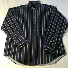 Vintage Tommy Hilfiger Striped Long Sleeve Button Down Crest Shirt Medium Black Pre-owned. Photos are part of description Classic Black Tommy Hilfiger Top, Classic Tommy Hilfiger Shirt With Button Closure, Classic Tommy Hilfiger Striped Tops, Tommy Hilfiger Black Long Sleeve Top, Tommy Hilfiger Classic Shirt With Button Closure, Tommy Hilfiger Button-up Workwear Tops, Vintage Black Shirt With Button Closure, Tommy Hilfiger Button-up Summer Tops, Vintage Button-up Shirt With Striped Collar