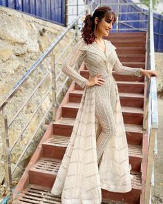 Jumpsuits For Women Indian, Indo Western Outfits For Women, Long Blouse Designs, Diwali Dresses, Jumpsuit For Wedding Guest, Wedding Outfits For Women, Function Dresses, Surbhi Jyoti