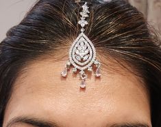 Gorgeous white gold plated Maang tikka with full of CZ stones Length: 5 inches Ready to ship in one business day  Comes in a small box Diamond Maang Tikka, Tikka Indian Jewelry, Jewelry Pakistani, Maang Tikka, Pakistani Jewelry, Cz Jewelry, Cz Stone, Hair Jewelry, Indian Jewelry