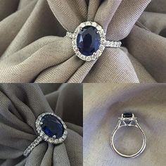 Pave Accented Oval Blue Sapphire Halo - deBebians Blue Sapharie Ring, Blue Sapphire Oval Ring, Sapphire Oval Engagement Ring, Sapphire Engagement Ring Halo, Diamond And Sapphire Ring, Blue Sapphire Jewelry, Blue Engagement Ring, Open Gallery, Future Engagement Rings