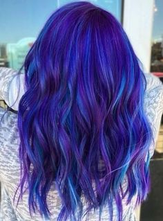 Dyed Haircuts, Purple And Blue Hair, Galaxy Hair, Hair Color Purple, Bright Hair