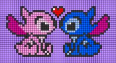 an image of two cartoon characters made out of pixelons on a purple and blue background