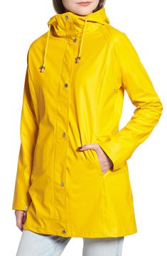 Designed in Scandinavia, this classic slicker will keep you dry and comfortable during storms and showers with its waterproof finish and drawcord hood. 32" length (size 34) Front snap closure Drawcord hood Long sleeves Front slash pockets Lined 100% polyurethane with 100% polyester contrast Machine wash, line dry Imported Coats Classic Waterproof Raincoat For Fall, Spring Raincoat With Double-lined Hood For Rainy Weather, Spring Weatherproof Solid Raincoat, Classic Solid Waterproof Raincoat, Classic Waterproof Solid Raincoat, Classic Waterproof Solid Color Raincoat, Yellow Weatherproof Raincoat For Fall, Solid Color Raincoat With Double-lined Hood, Yellow Weatherproof Fall Raincoat