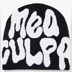 New In Bag Women’s Y2k Beanie, Black/White Mea Culpa Beanie, Y2k Beanie, Nice Hats, Beanies Hat, Y2k Hat, Cool Beanies, Hair Highlight, Thermal Fabric, Hair Acessories