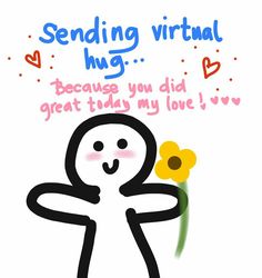 a cartoon character holding a flower with the words sending virtual hug