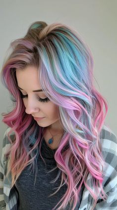 Candy Hairstyles, Unusual Hairstyles, Blue Pink Hair, Pastel Pink Hair Dye, Ombre Hair Color For Brunettes, Mermaid Hair Color, Cotton Candy Hair