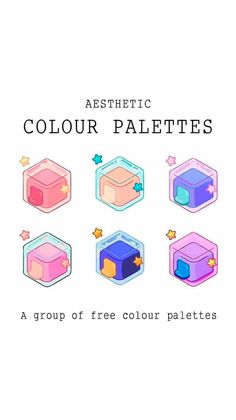 four different colored boxes with the words aesthetic color palettes on them, and an image of