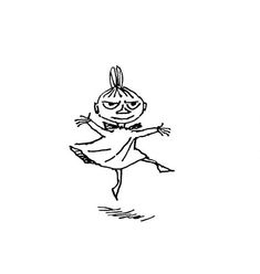 a black and white drawing of a girl jumping in the air with her arms outstretched