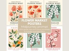 flower market posters with flowers and plants