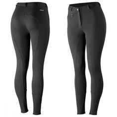 the front and back view of a women's riding pants