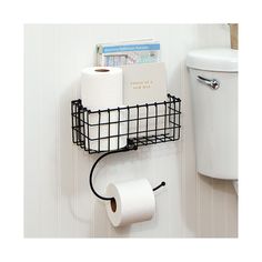 a toilet paper holder is hanging on the wall next to a roll of toilet paper