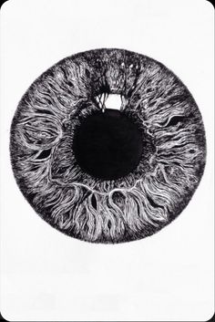 a drawing of an eyeball in black and white