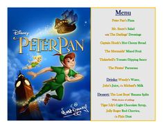 the peter pan menu for peter pan's musical production, peter pan and his friends