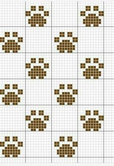 the cross stitch pattern is shown in brown and white, with small squares on each side