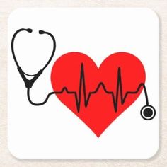 a heart with a stethoscope in the middle square sticker on a white background