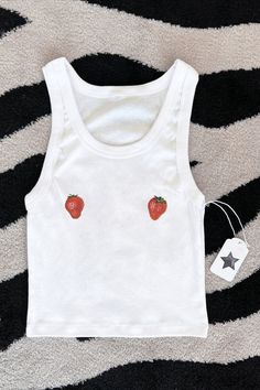 strawberry nips top, funki tank, summer top, euro summer, fashion, fruit top, fruit tank Summer Outfits Tops, Fruit Outfit, Disco Tequila, Strawberry Tank Top, Cool Tank Tops, Fruit Tank Top, Summer Tops 2023, Tequila Art, Fruit Clothes